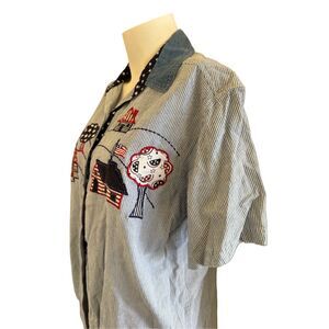 Casey & Max women’s M blue white red striped 90’s stars short sleeve cotton shir